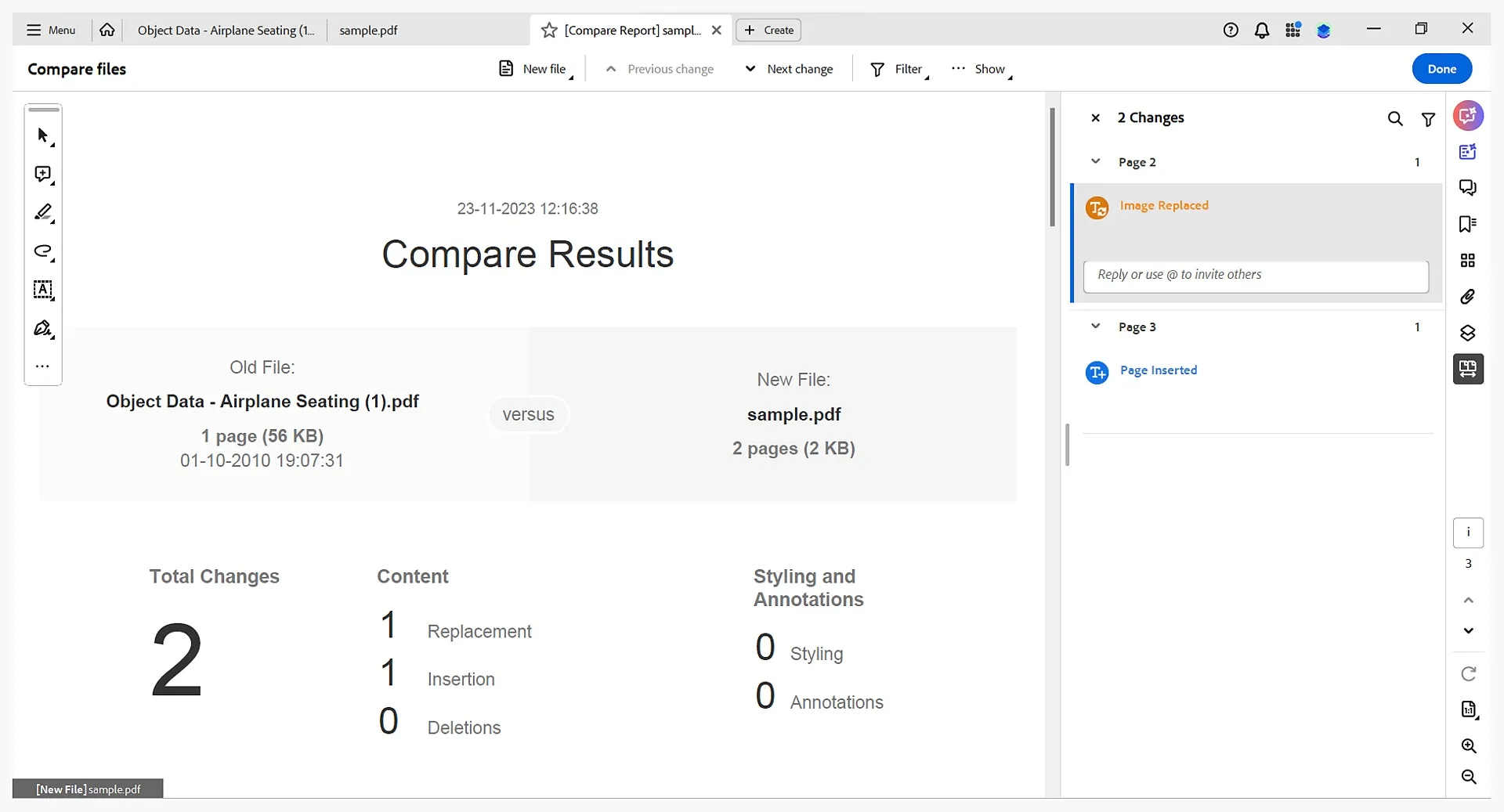 compare pdf adobe compare results