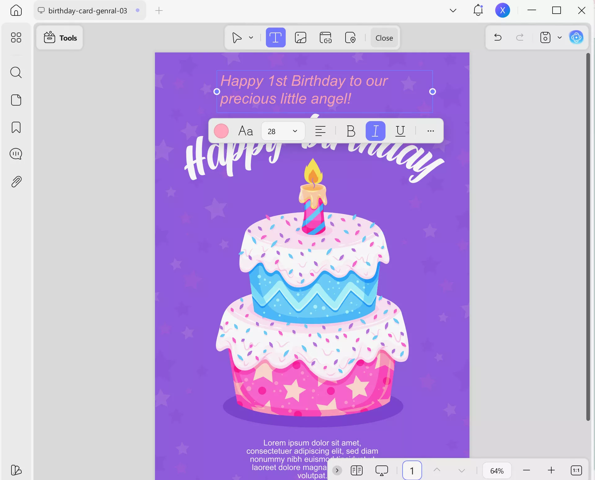 first birthday wishes edit text with UPDF
