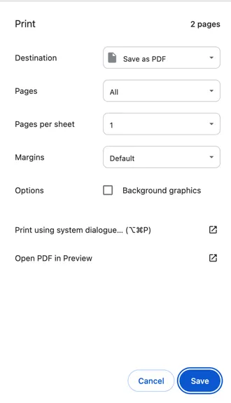 click on the “Save” to print Google Sheet to PDF