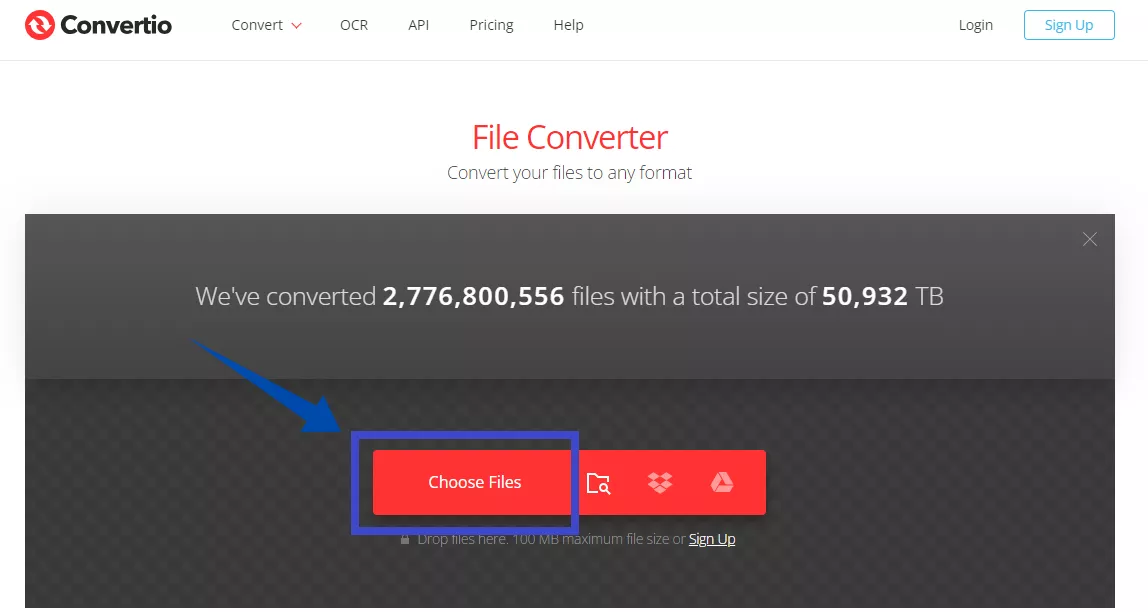 click Choose Files in convertio