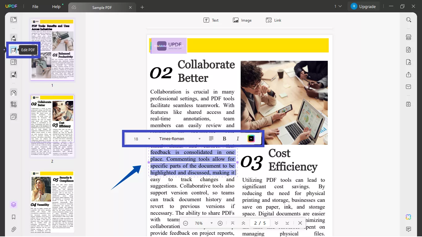select Edit PDF and edit PDF text with UPDF