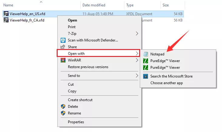 open xfdl file with Notepad