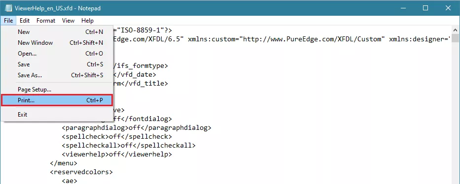 click File and select Print in notepad