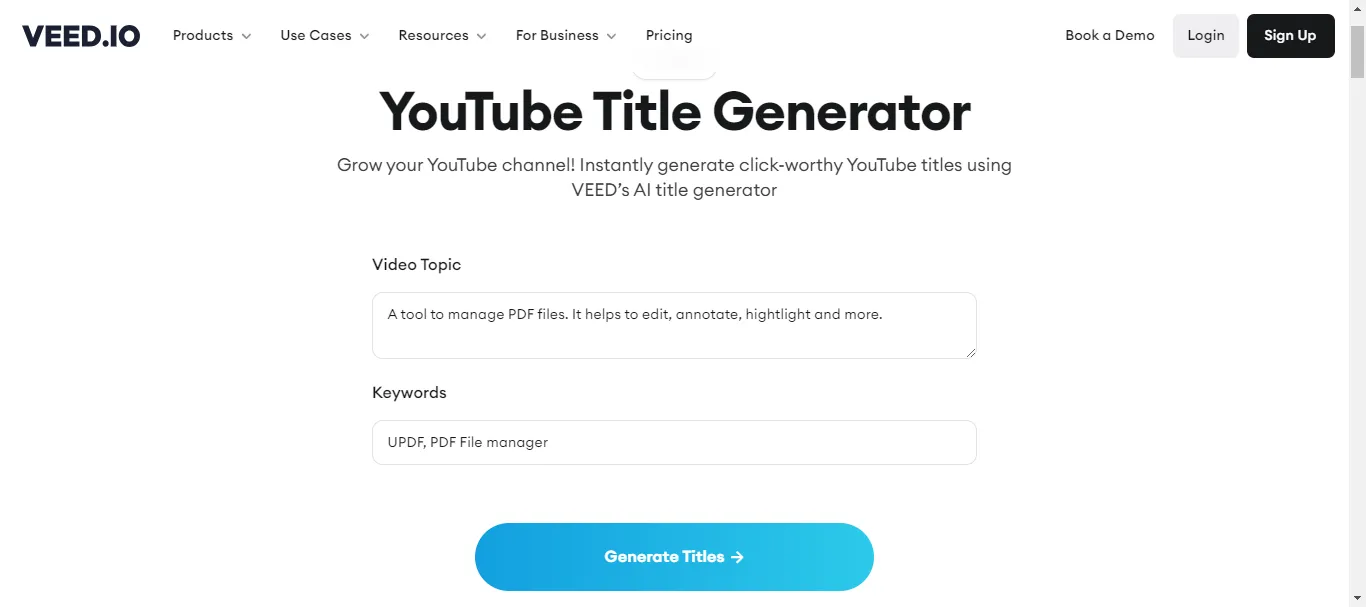 enter relevant topic and keywords with veed.io