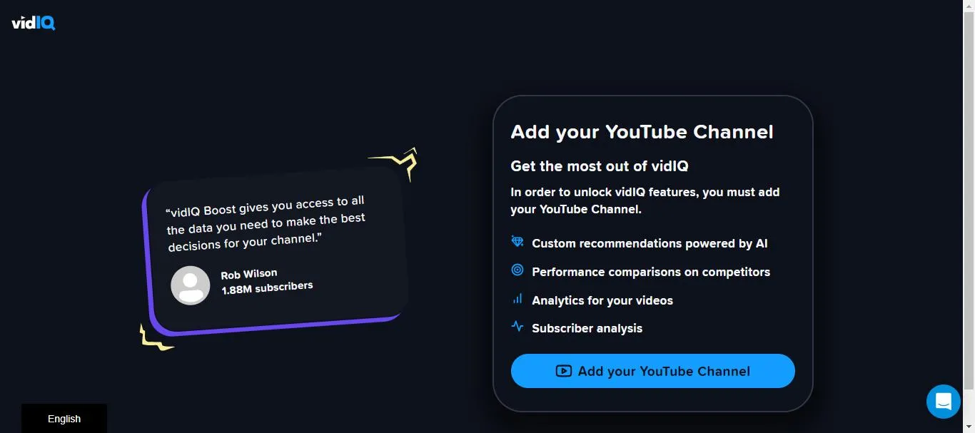 add youtube channel with vidiq