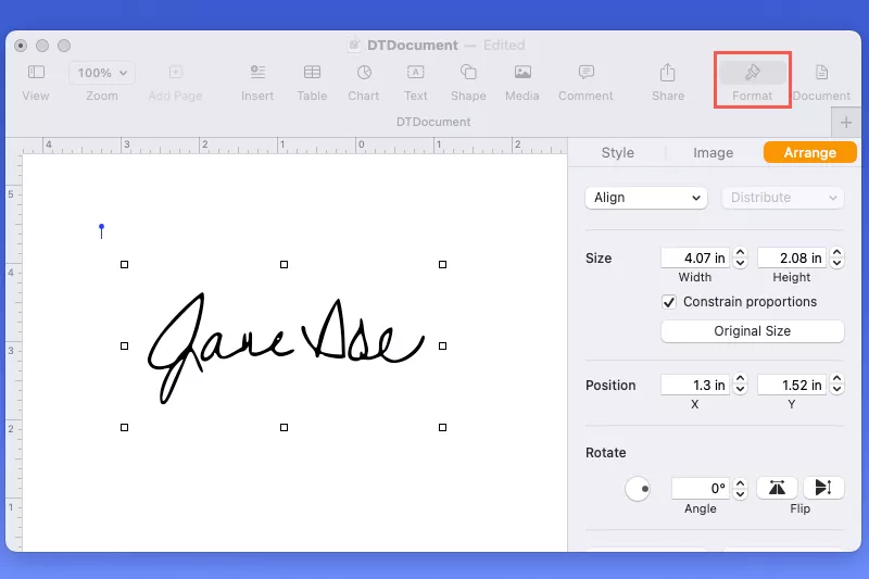 add signature to pages step 2