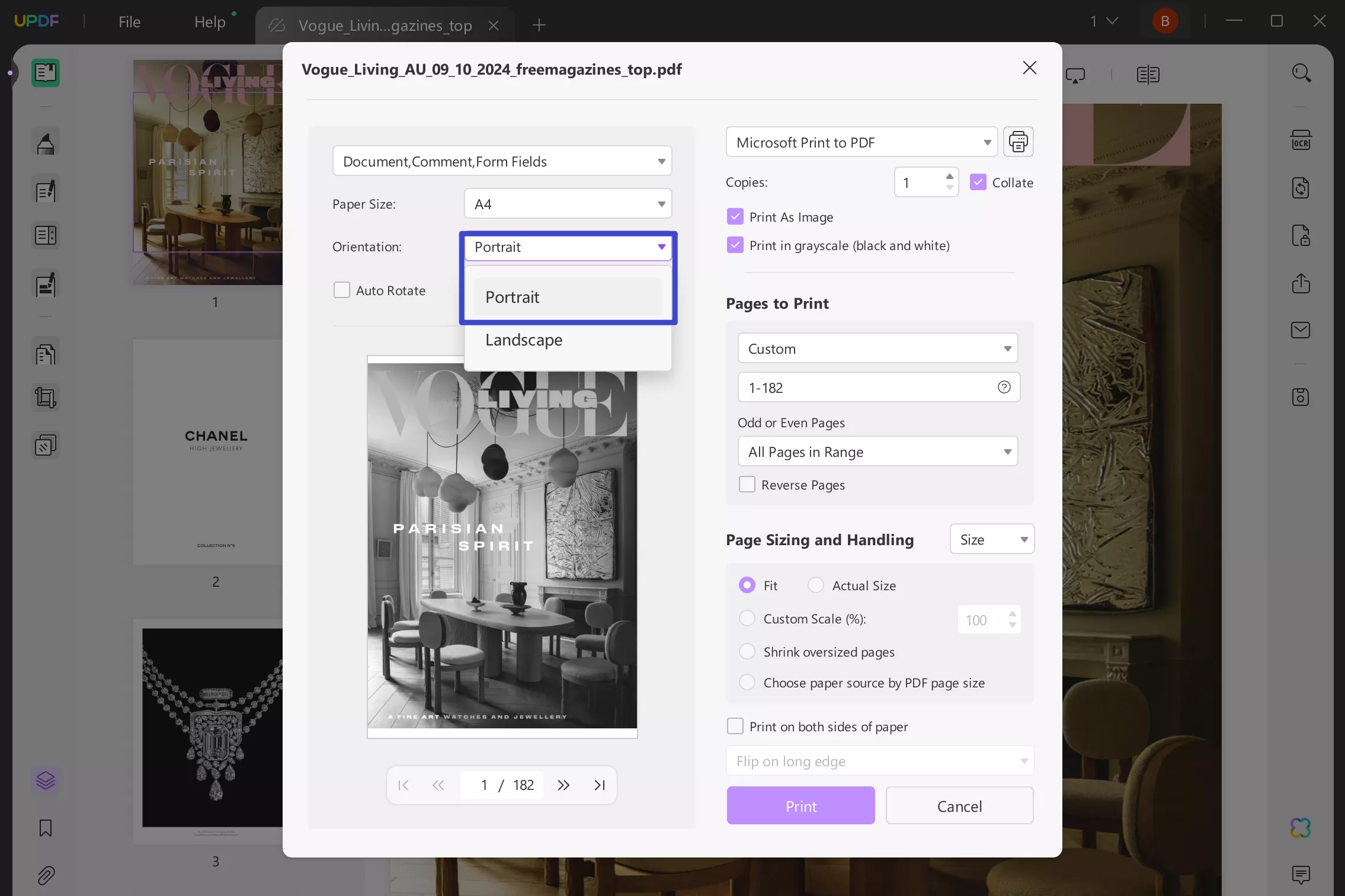 change pdf from landscape to portrait updf