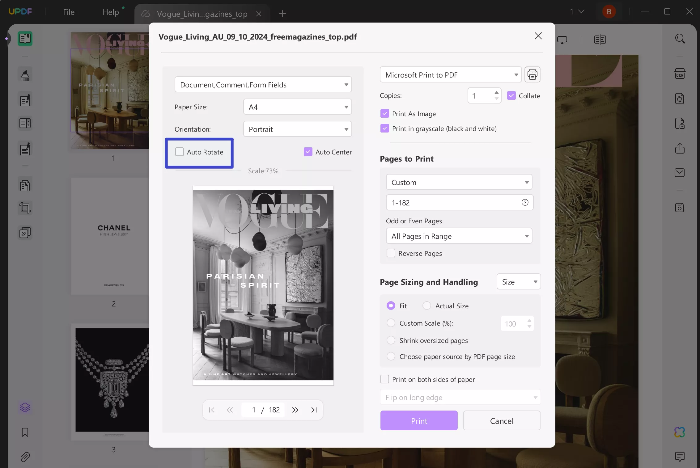 change pdf from landscape to portrait auto rotate