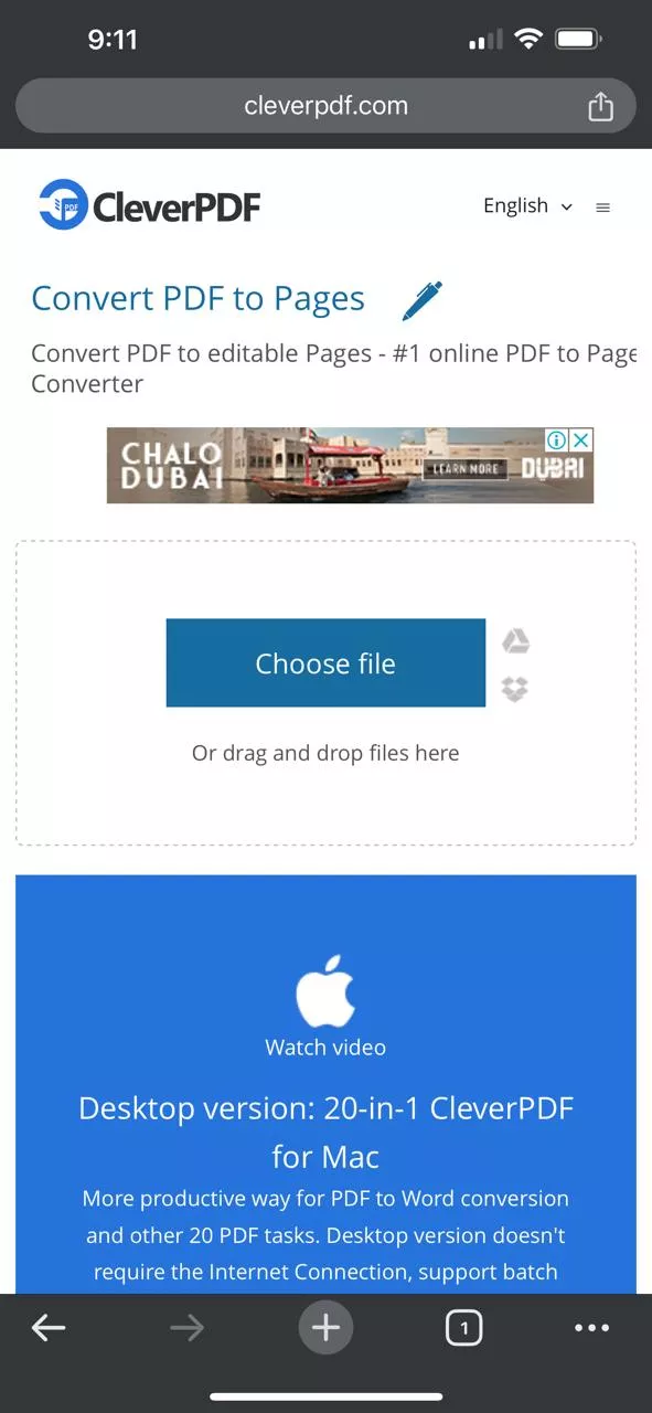 choose pdf file to convert to pages in cleverpdf