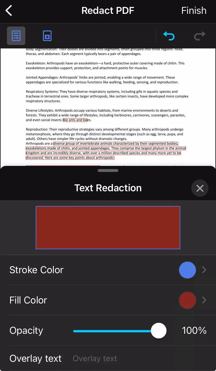 choose the color to redact with xodo for ios