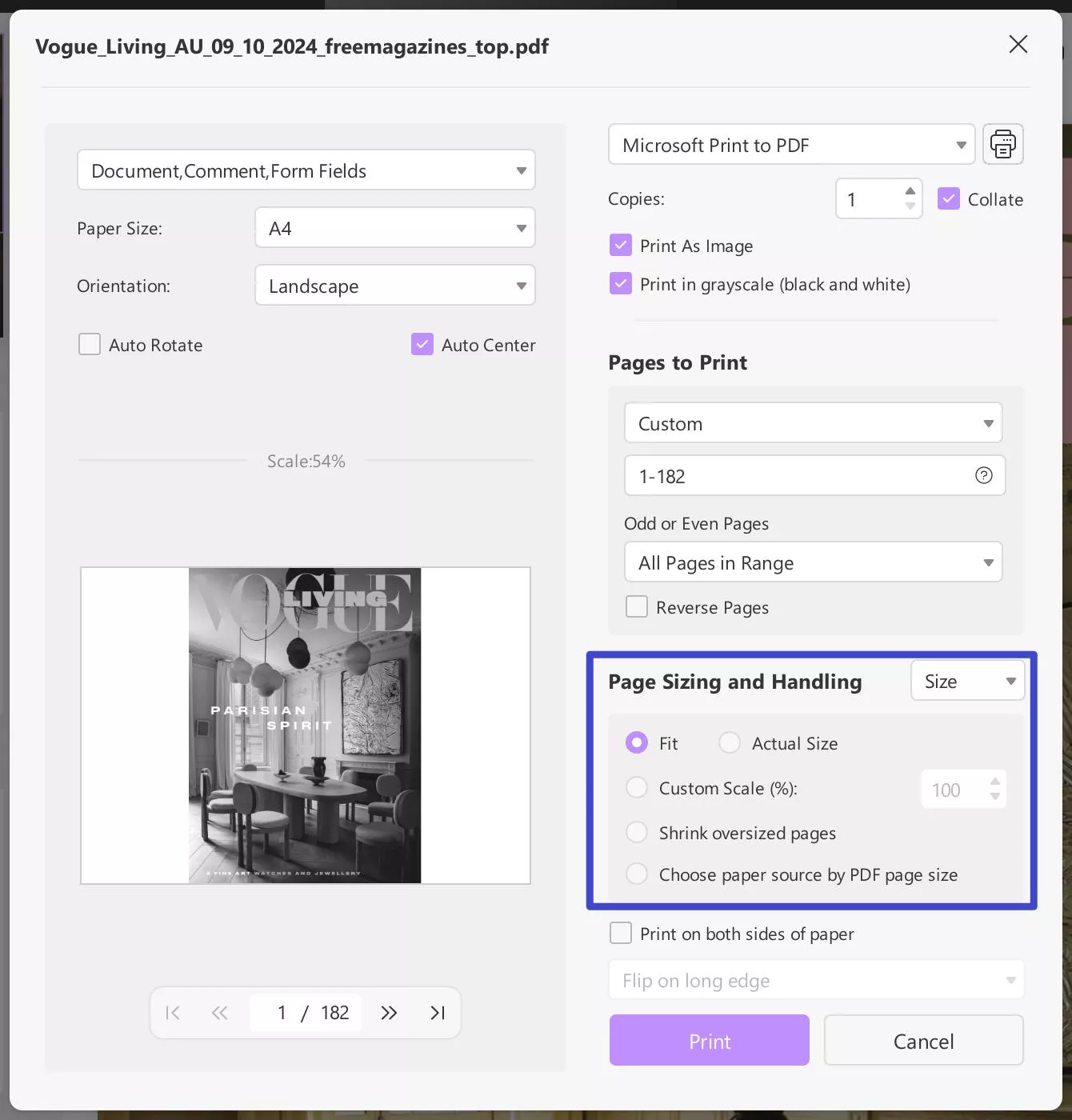 choose the page size