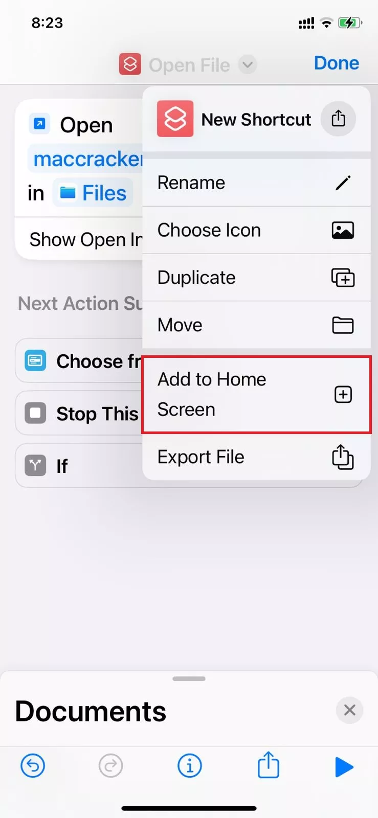 click the add to home screen option in iphone