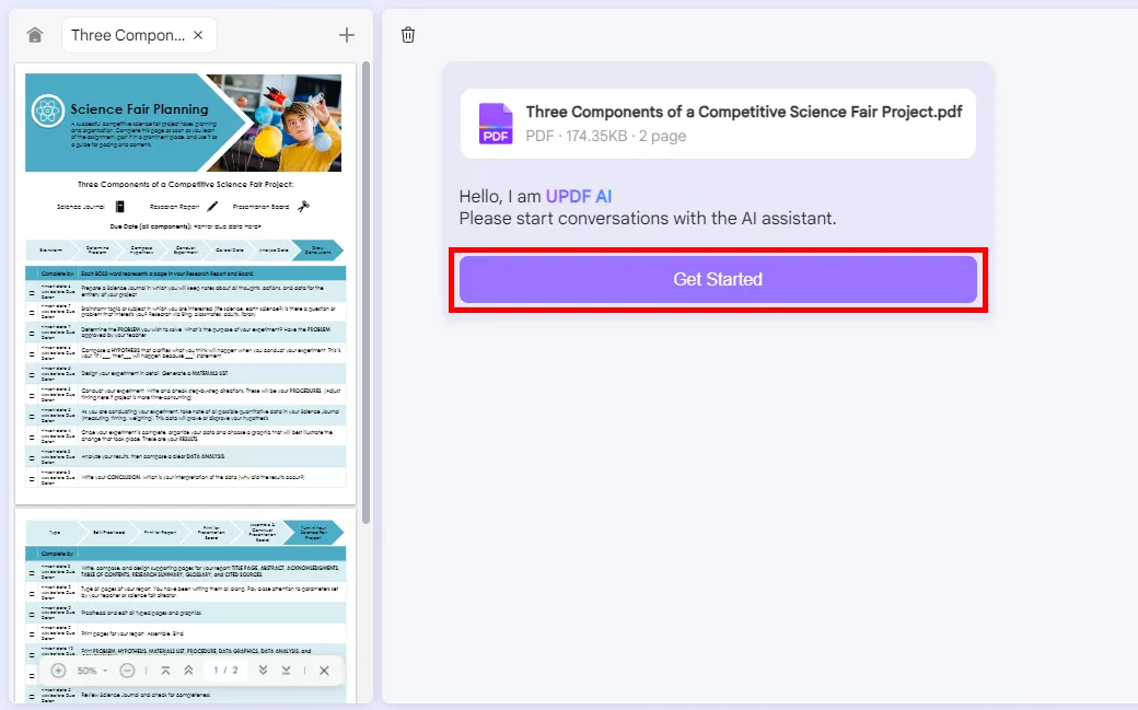 click get started in updf ai online