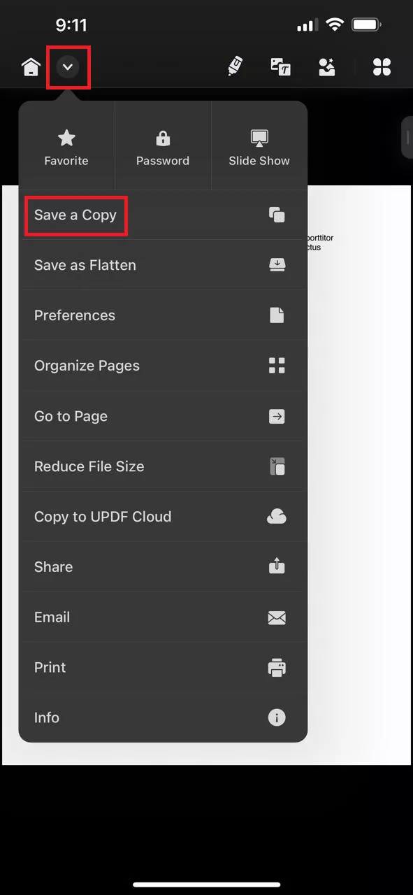 click on arrow to save pdf in updf for ios
