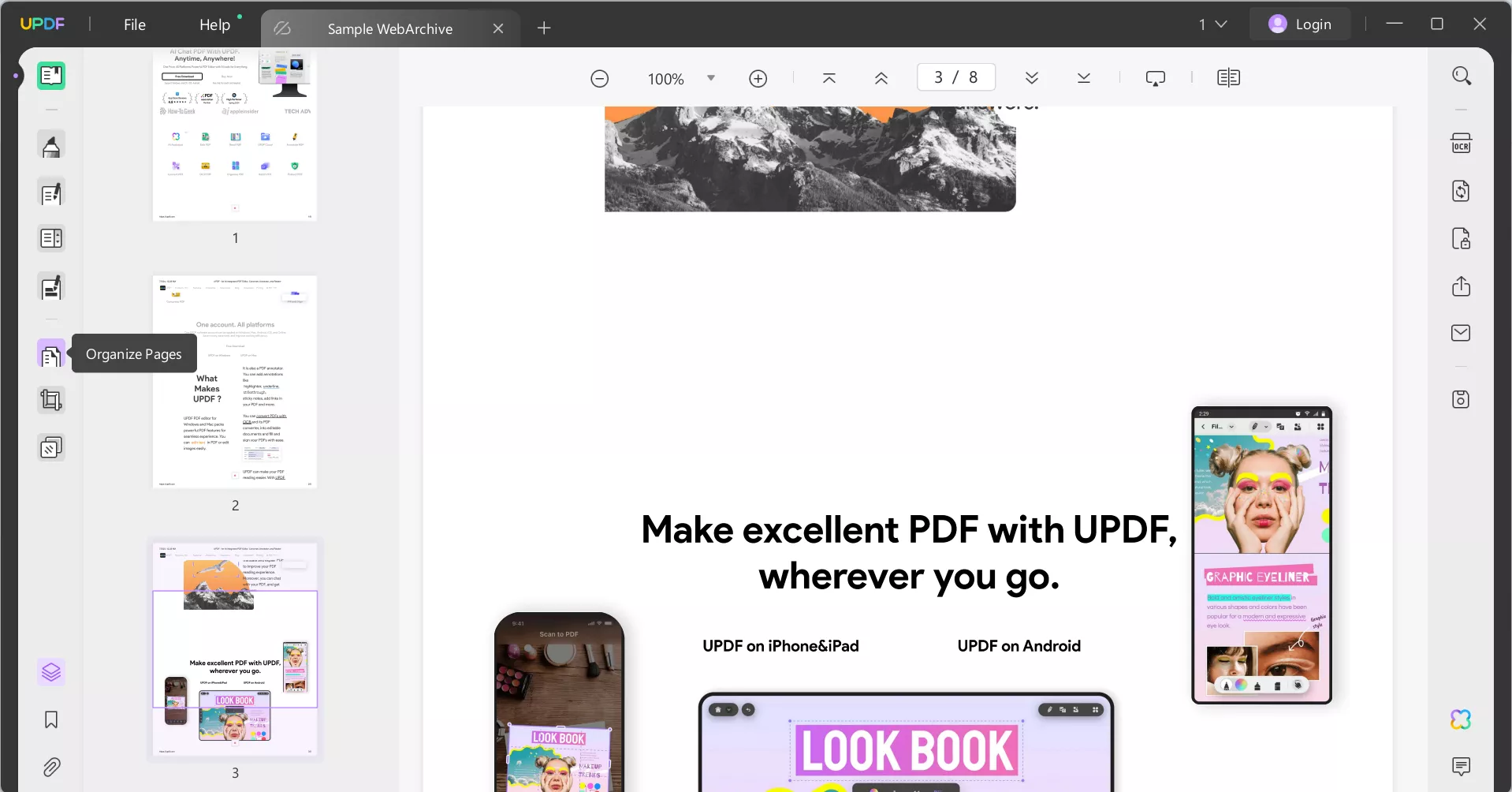 click on organize pages in updf