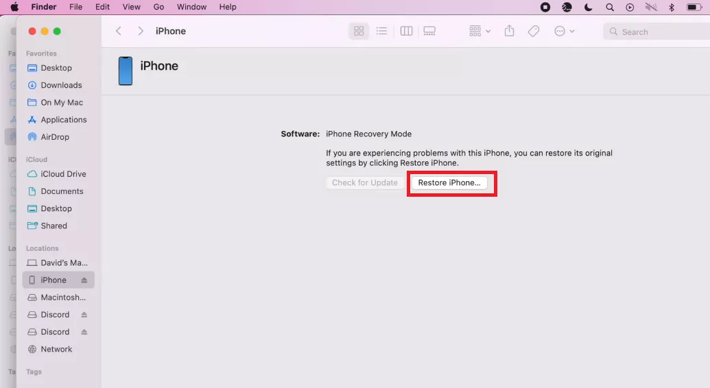 click restore iphone