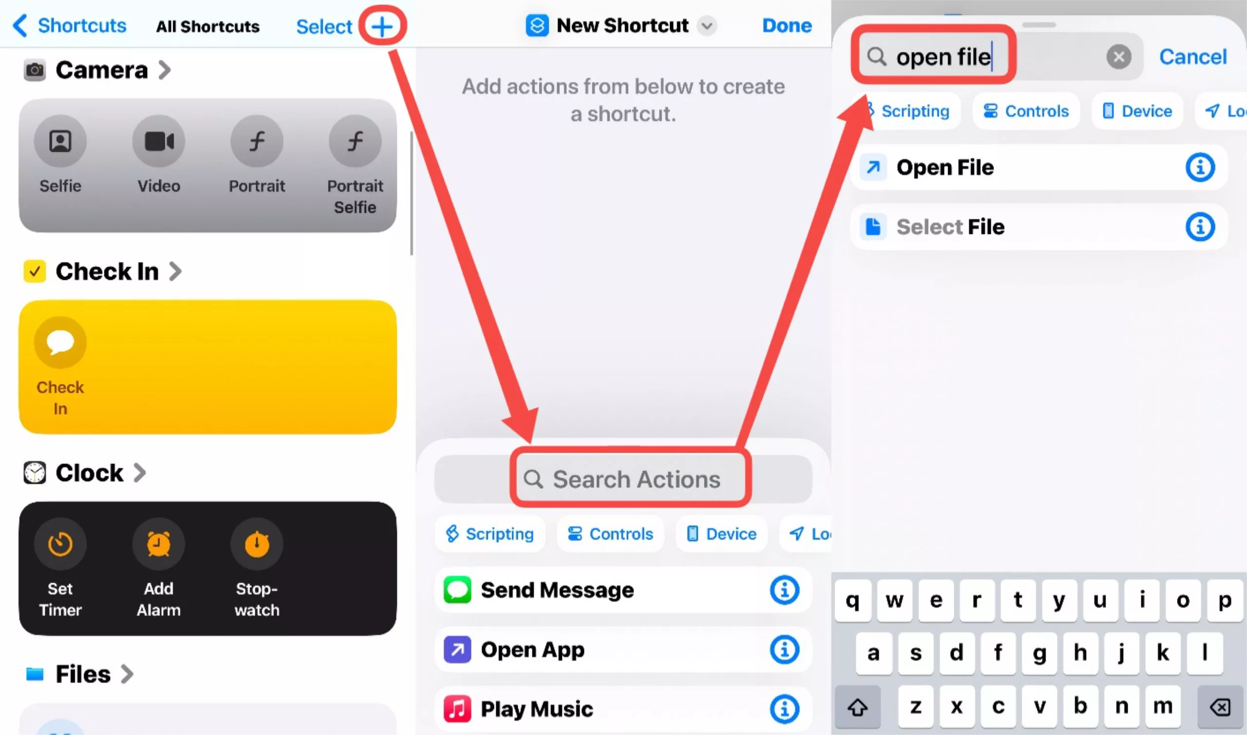 click the + button and add action in iphone