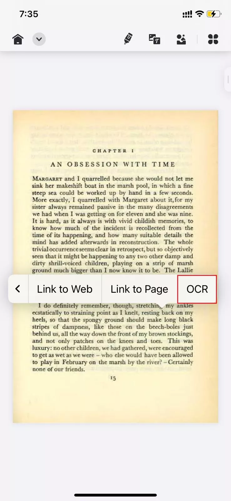  click the ocr button in updf for ios