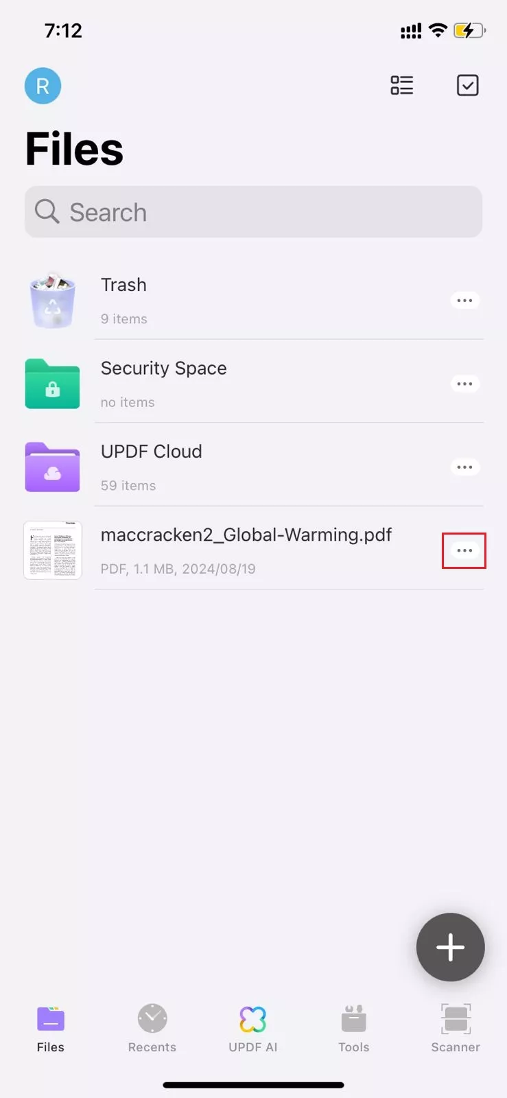  click the three dots in updf for ios