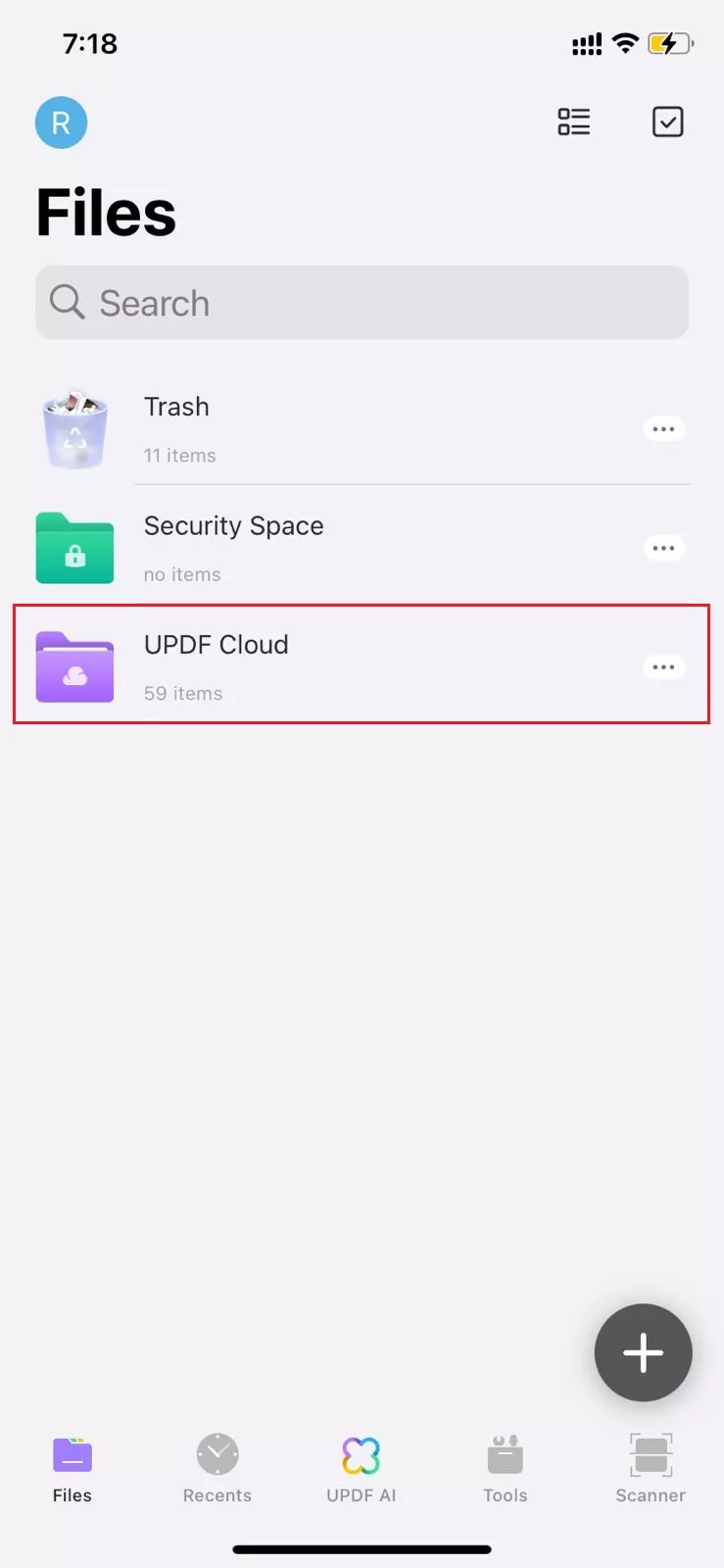 click updf cloud in updf for ios