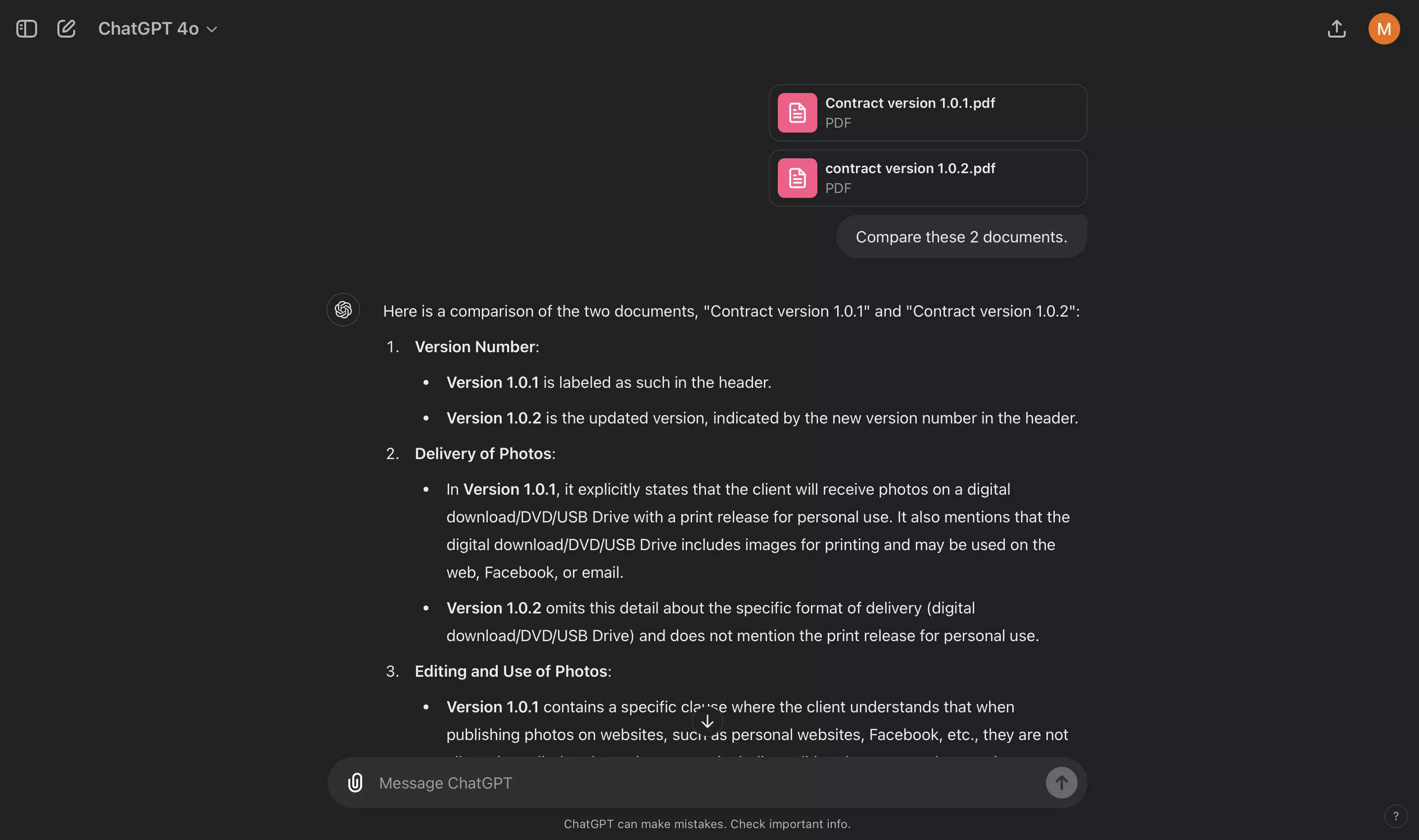 compare 2 documents with chatgpt