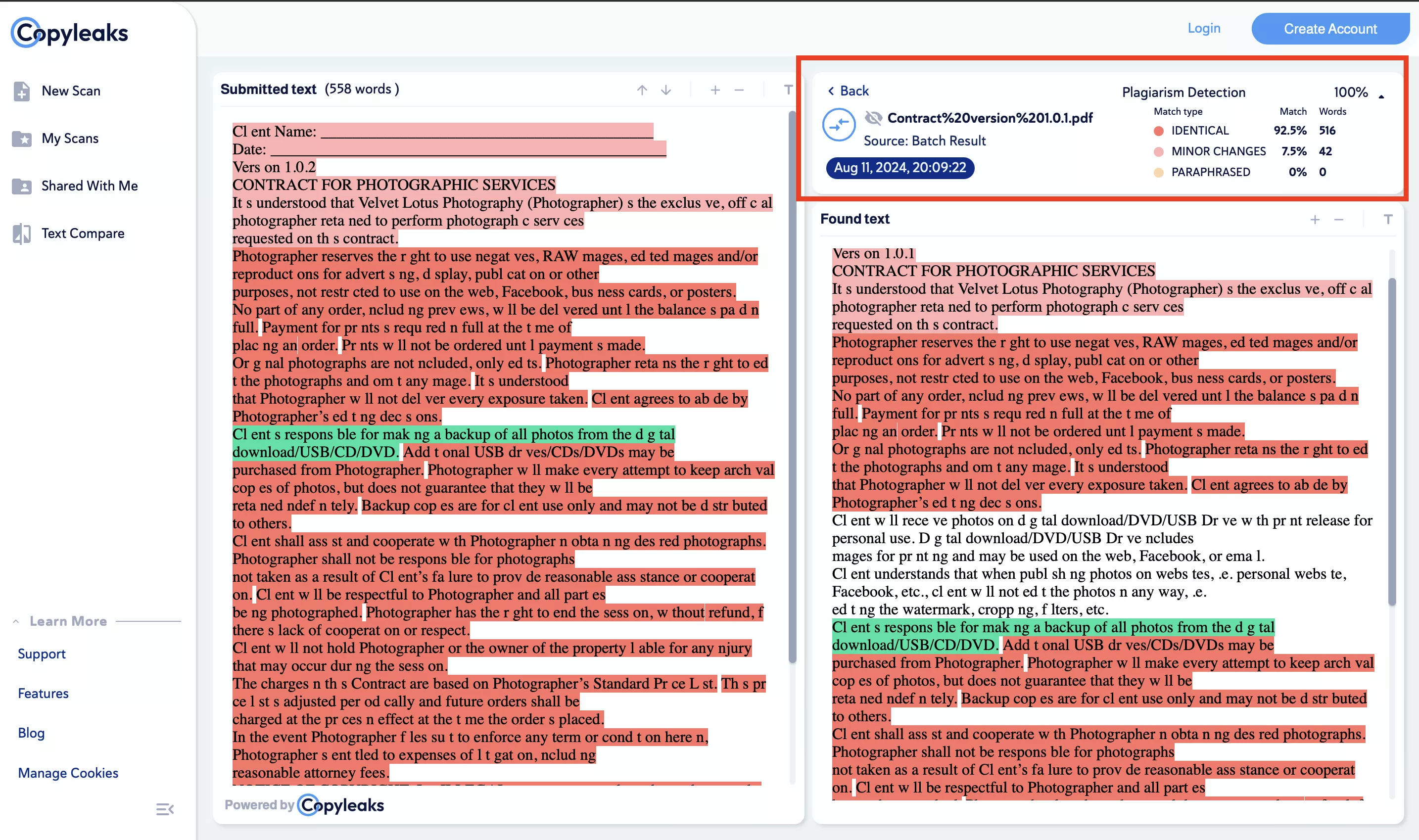 compare the documents with copyleaks ai
