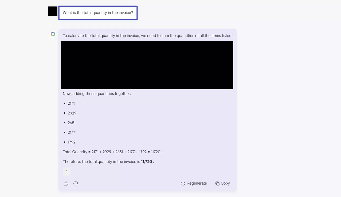 check quantity of invoice by prompt