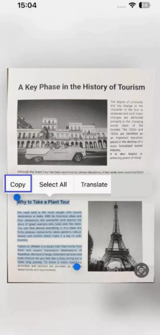 copy the text updf ios