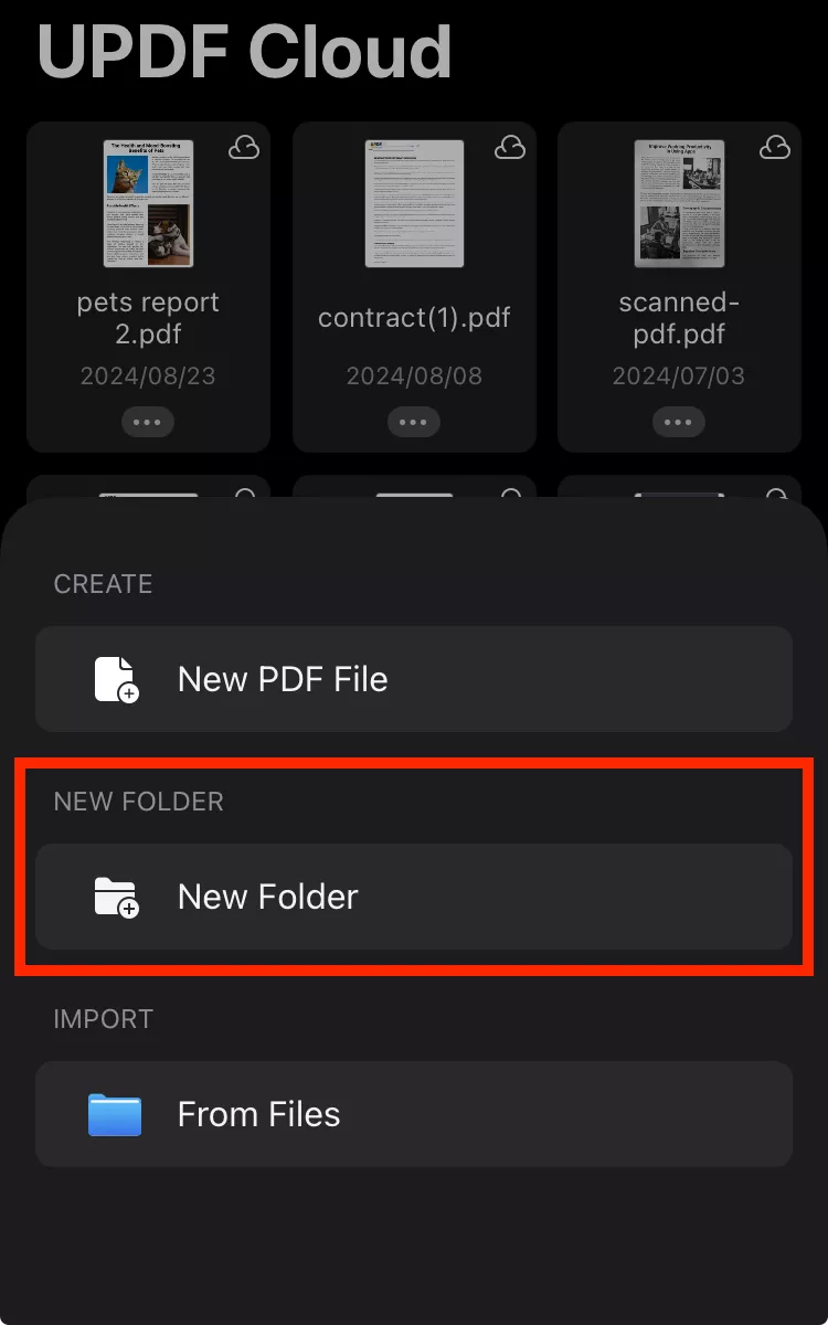 create new folder in UPDF Cloud
