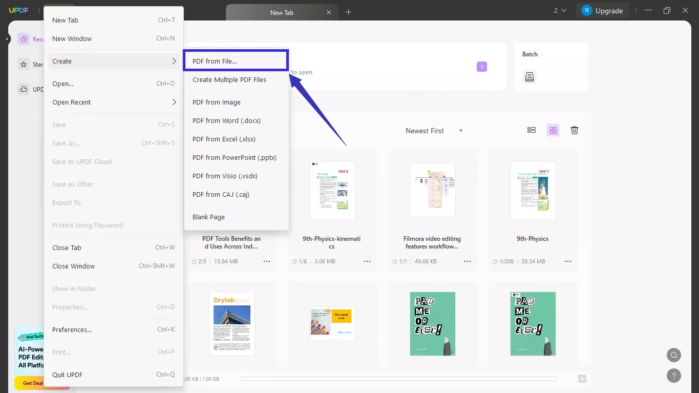 create pdfs from other file types in updf