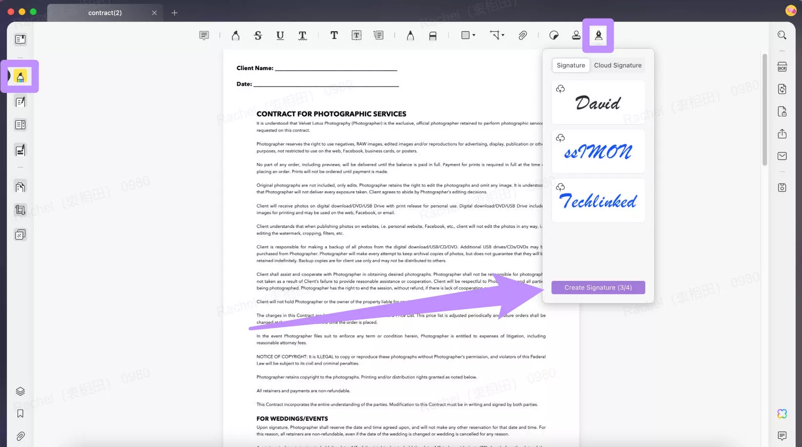 create signature with trackpad updf for mac