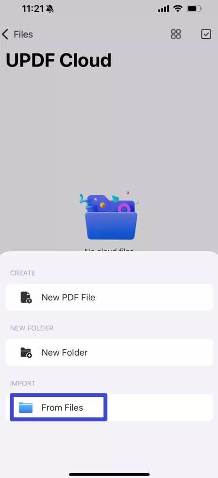 import pdf from files to updf cloud in ios