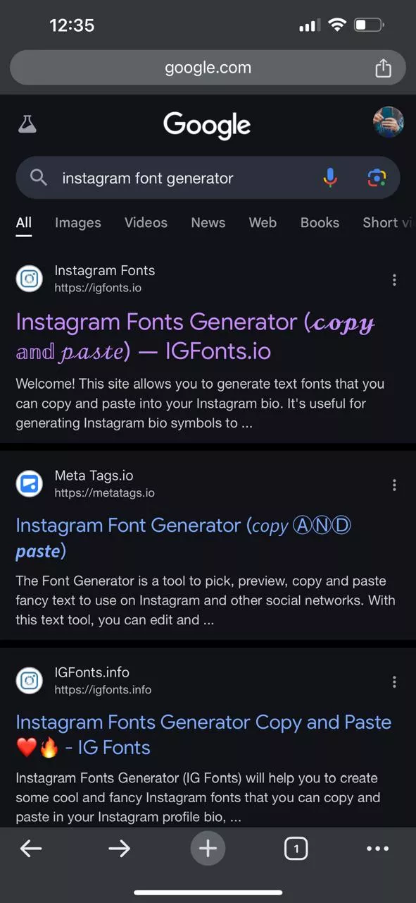go to instagram fonts generator from your iphone browser