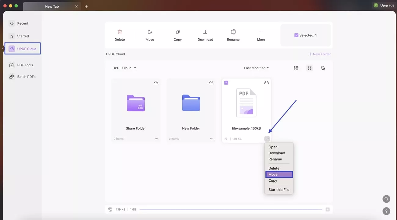 select pdf to move updf mac