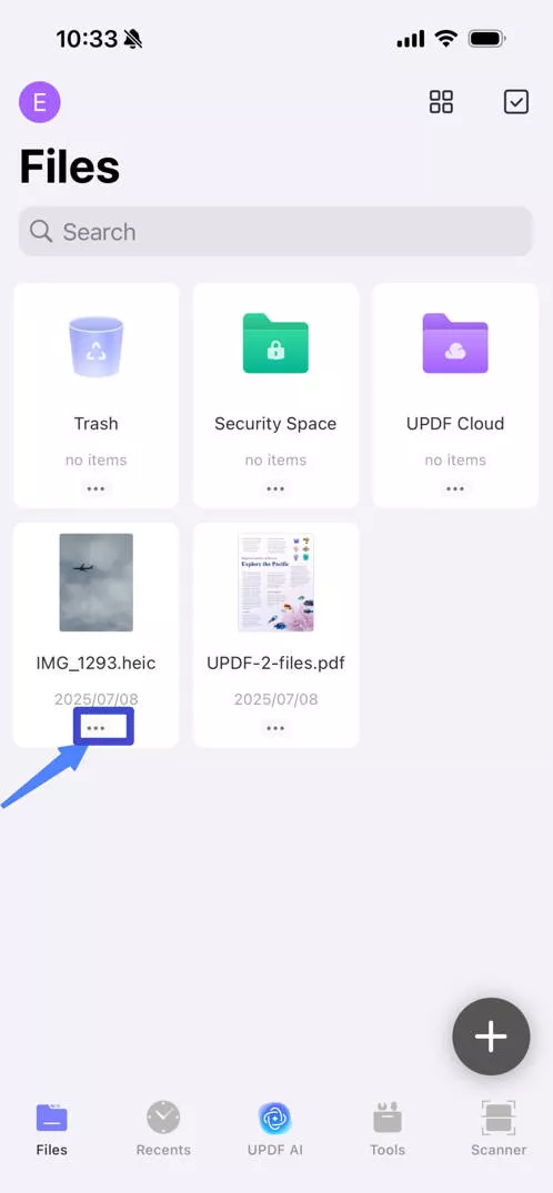 click the three dots in updf for ios
