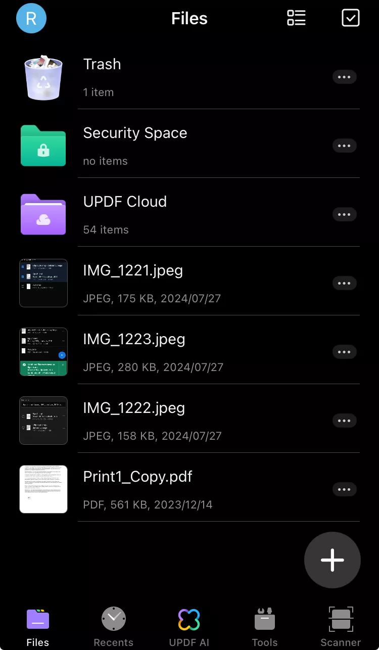 import files to updf for ios