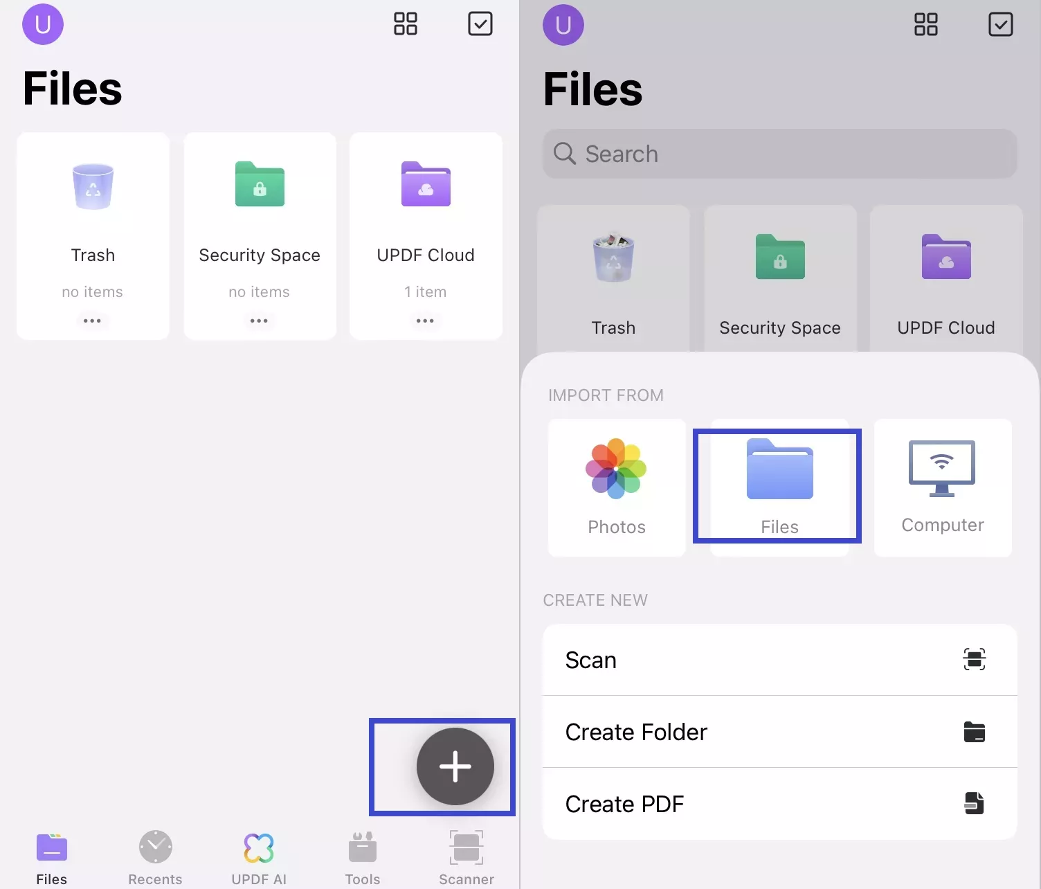 import the pdf to updf for ios