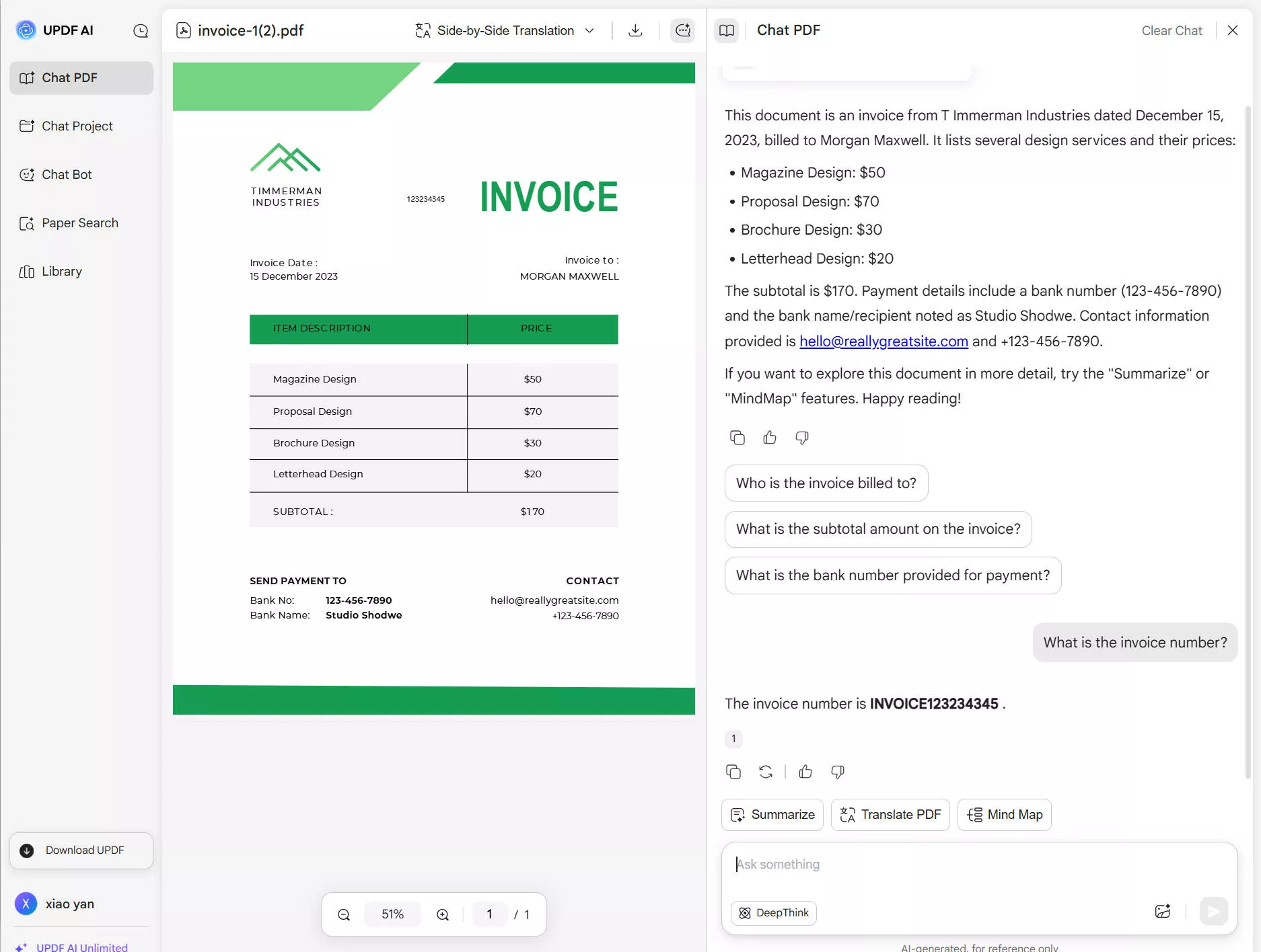 add invoice and provide basic prompts