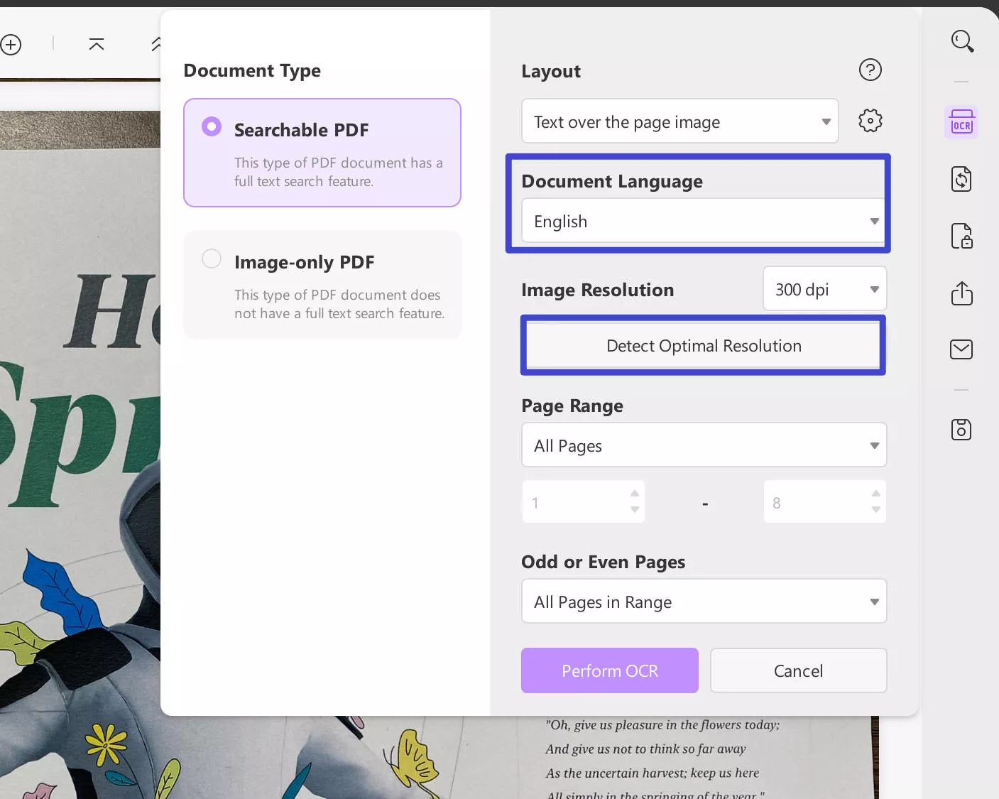 language and image settings