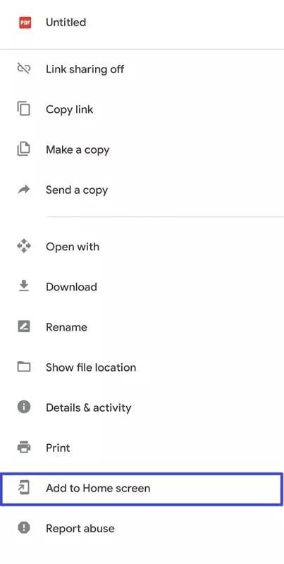 add to home screen google drive
