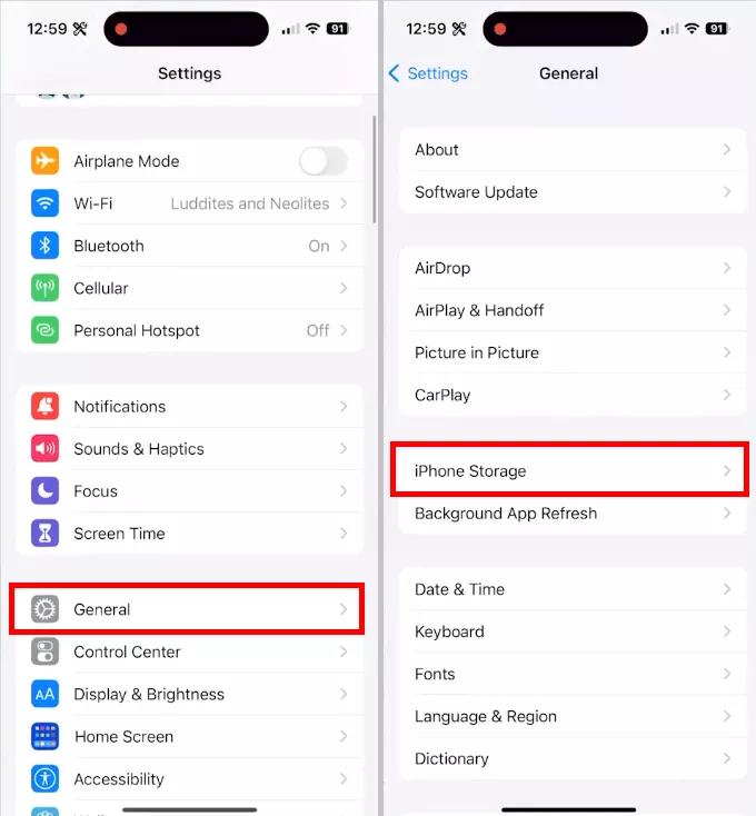 open the iphone storage
