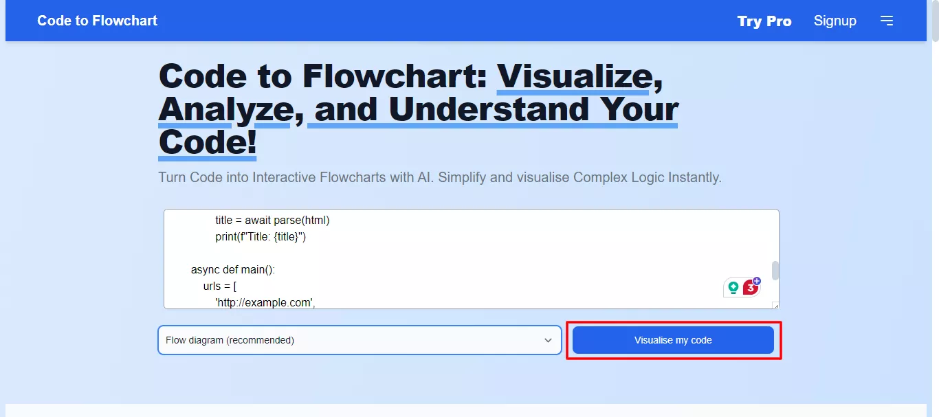 paste code and click visualize my code.