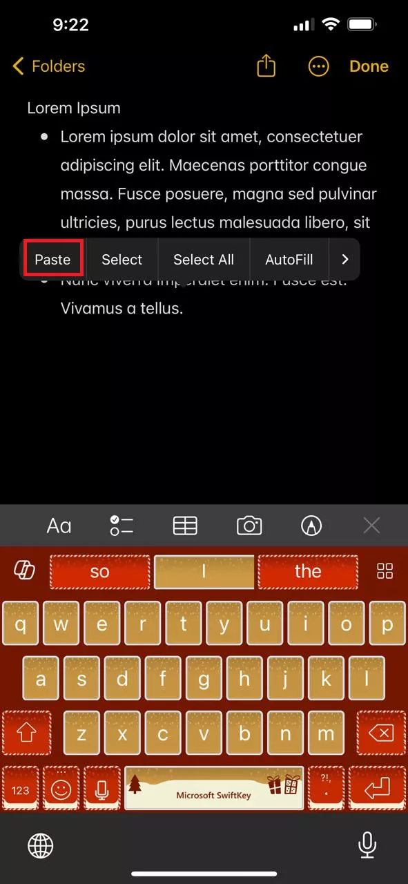 paste text in notes app in iPhone 3