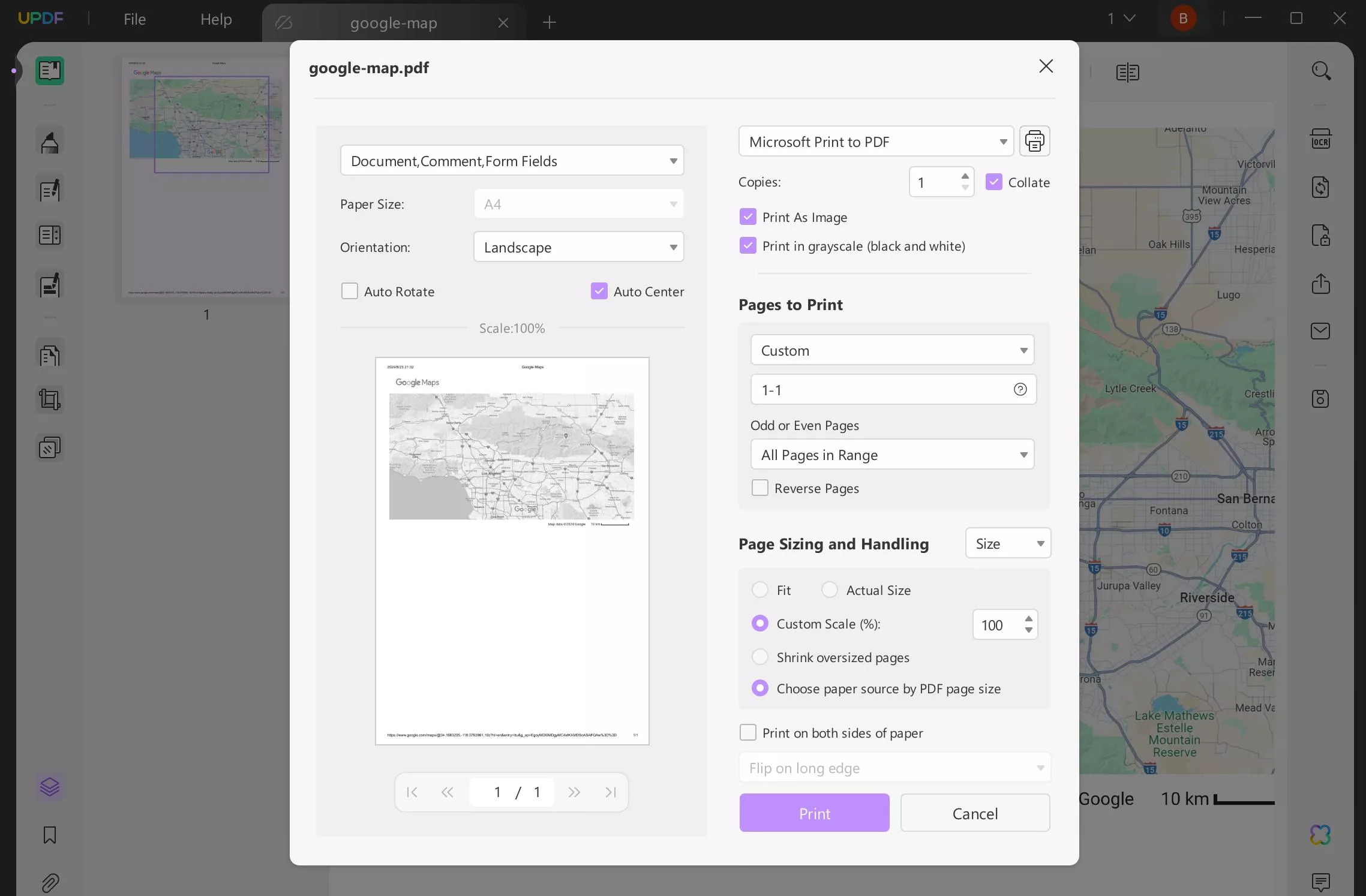 print google map pdf