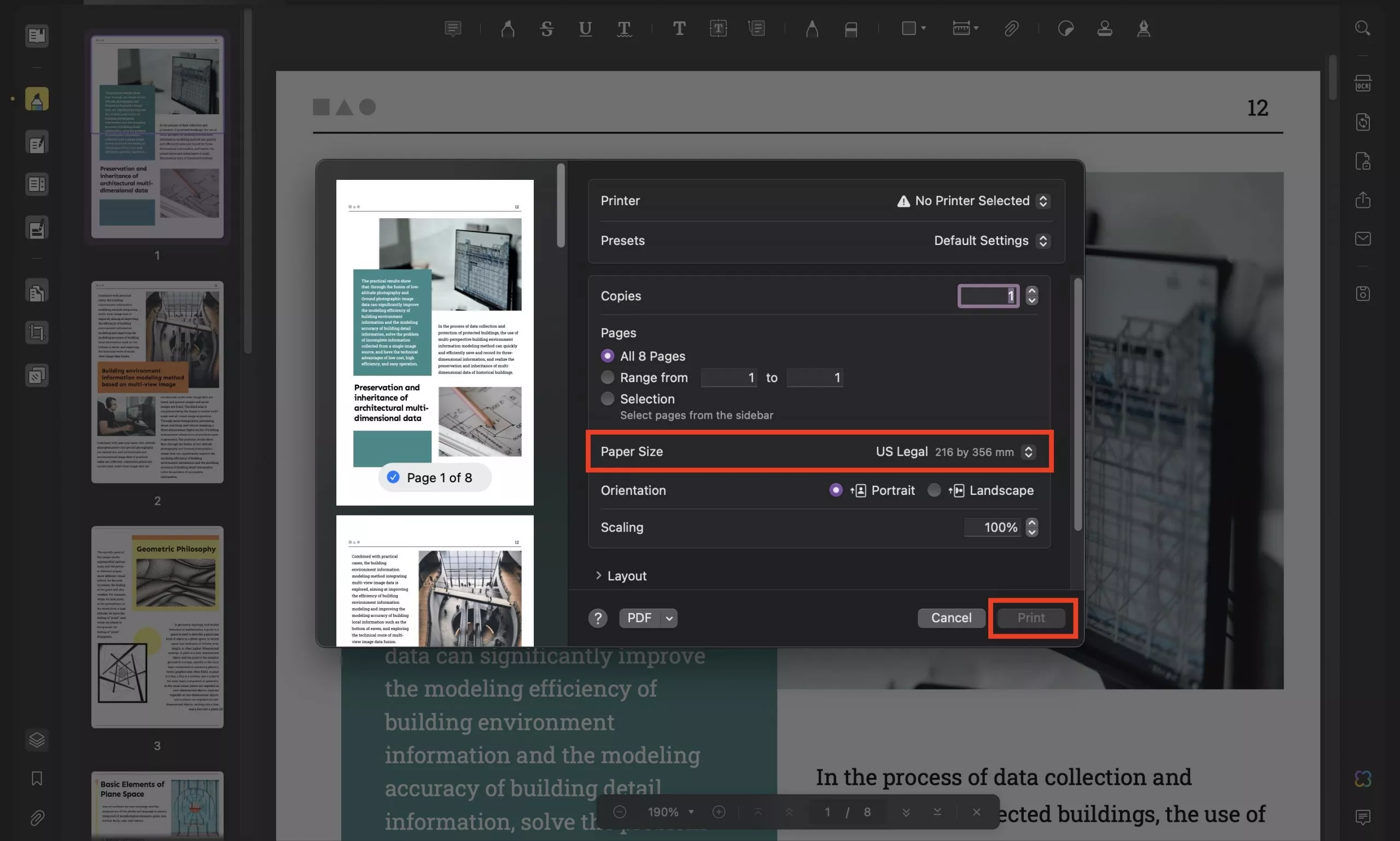 print pdf in legal or letter paper size with updf