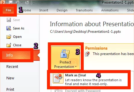 click “File" from the top and go to the "Info” section.