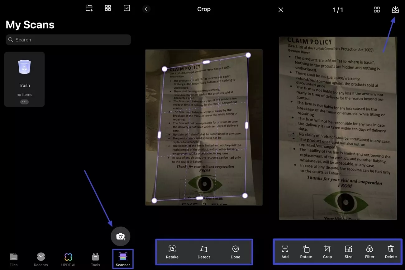 scan image across updf ios