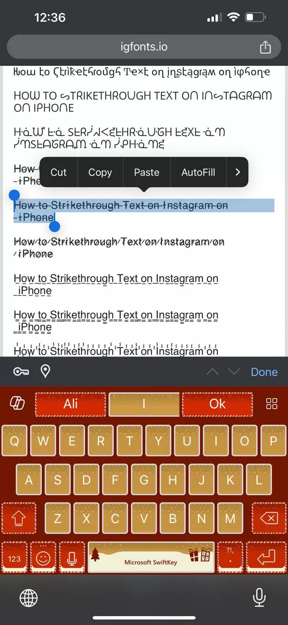 right click on strikethrough font and copy it