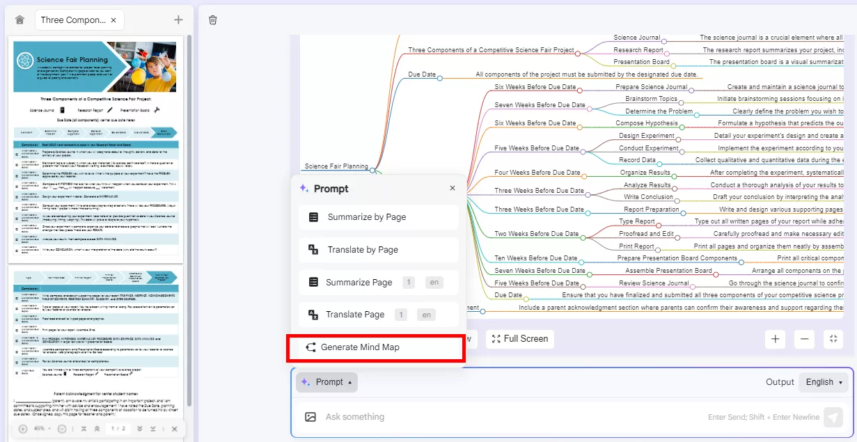 select generate mind map in updf ai online