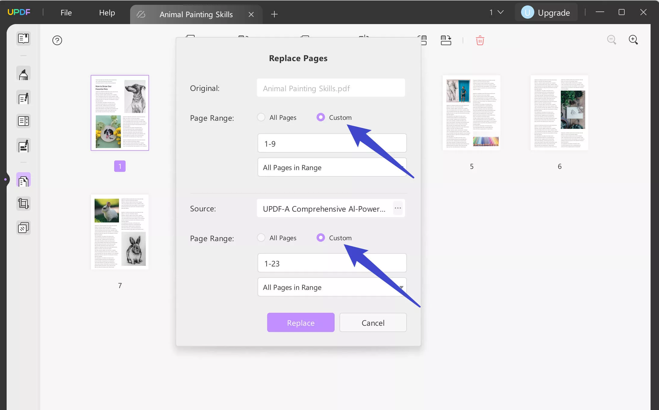 select pages to replace
